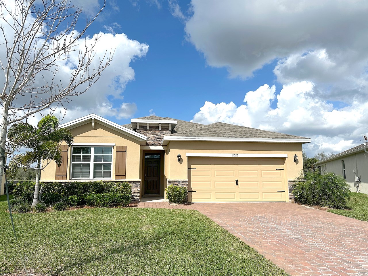 front view with stone accents